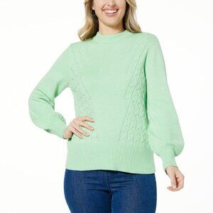 DG2 Diane Gilman SoftEase Cable Knit Puff Sleeve Sweater Plus Size 1X Mint Green